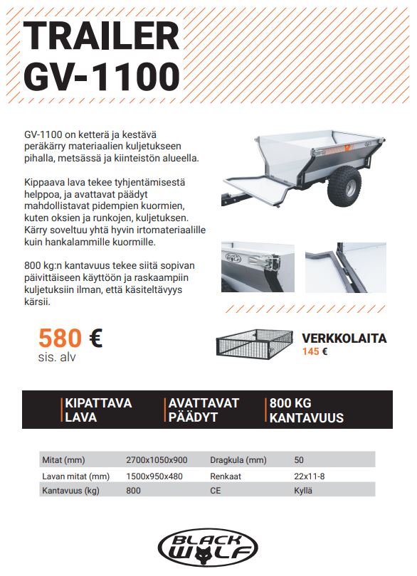Mönkijän peräkärry, BLACK WOLF TRAILER GV-1100