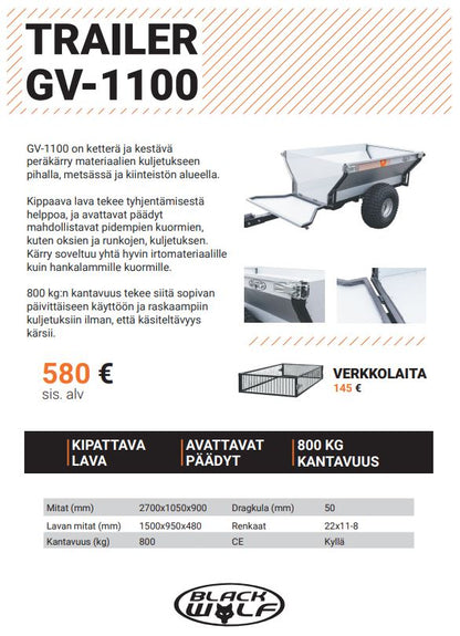 Mönkijän peräkärry, BLACK WOLF TRAILER GV-1100